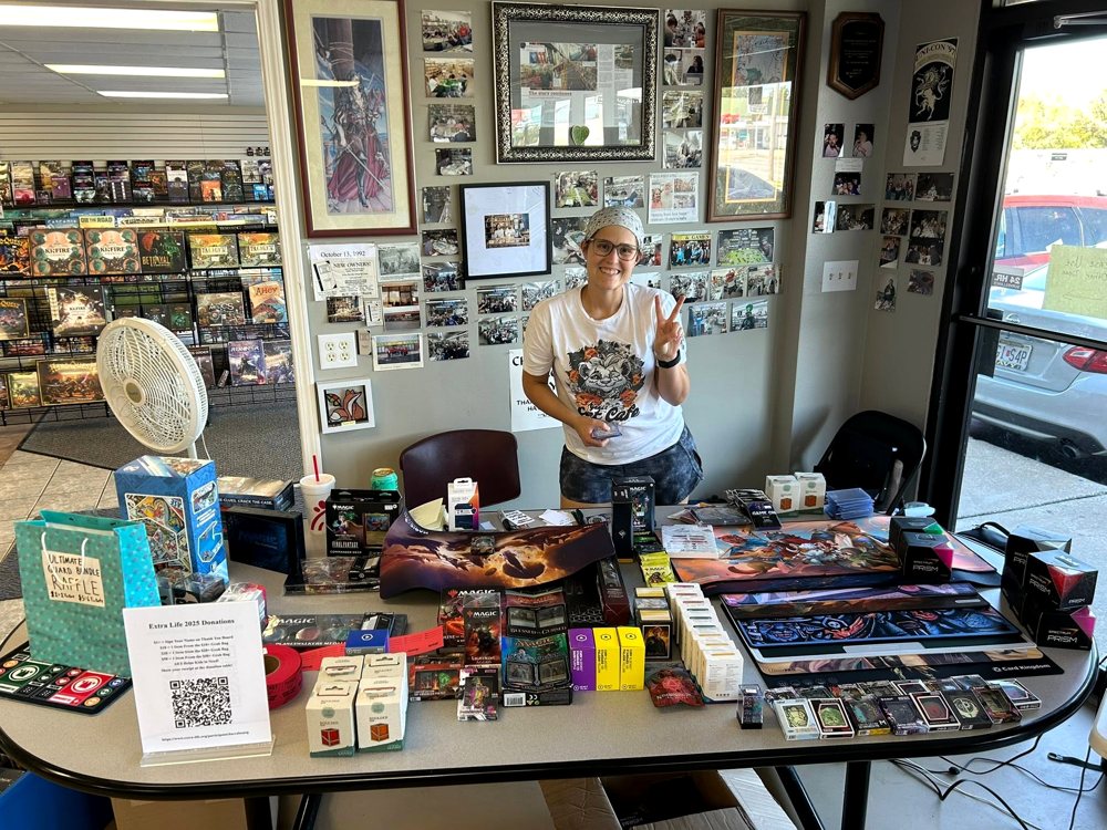 Donation and prize table at the 2025 Extra Life event