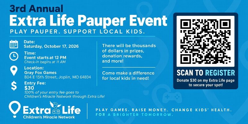 2026 Extra Life Pauper Event flyer